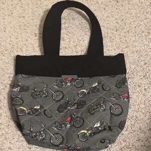 Motorcycle Print Tote Bag - Black and Gray